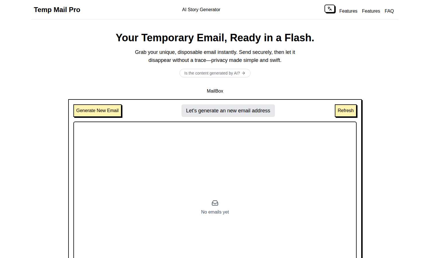 TempEmail application interface and features