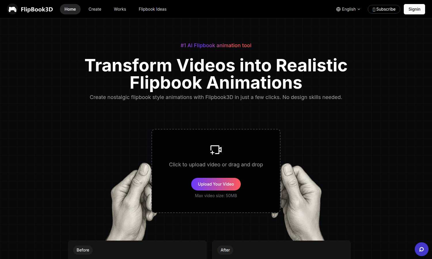 Flipbook3D application interface and features