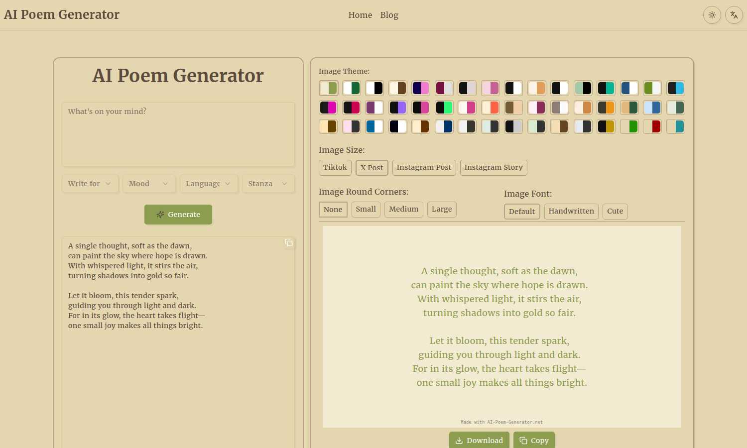 AI Poem Generator application interface and features