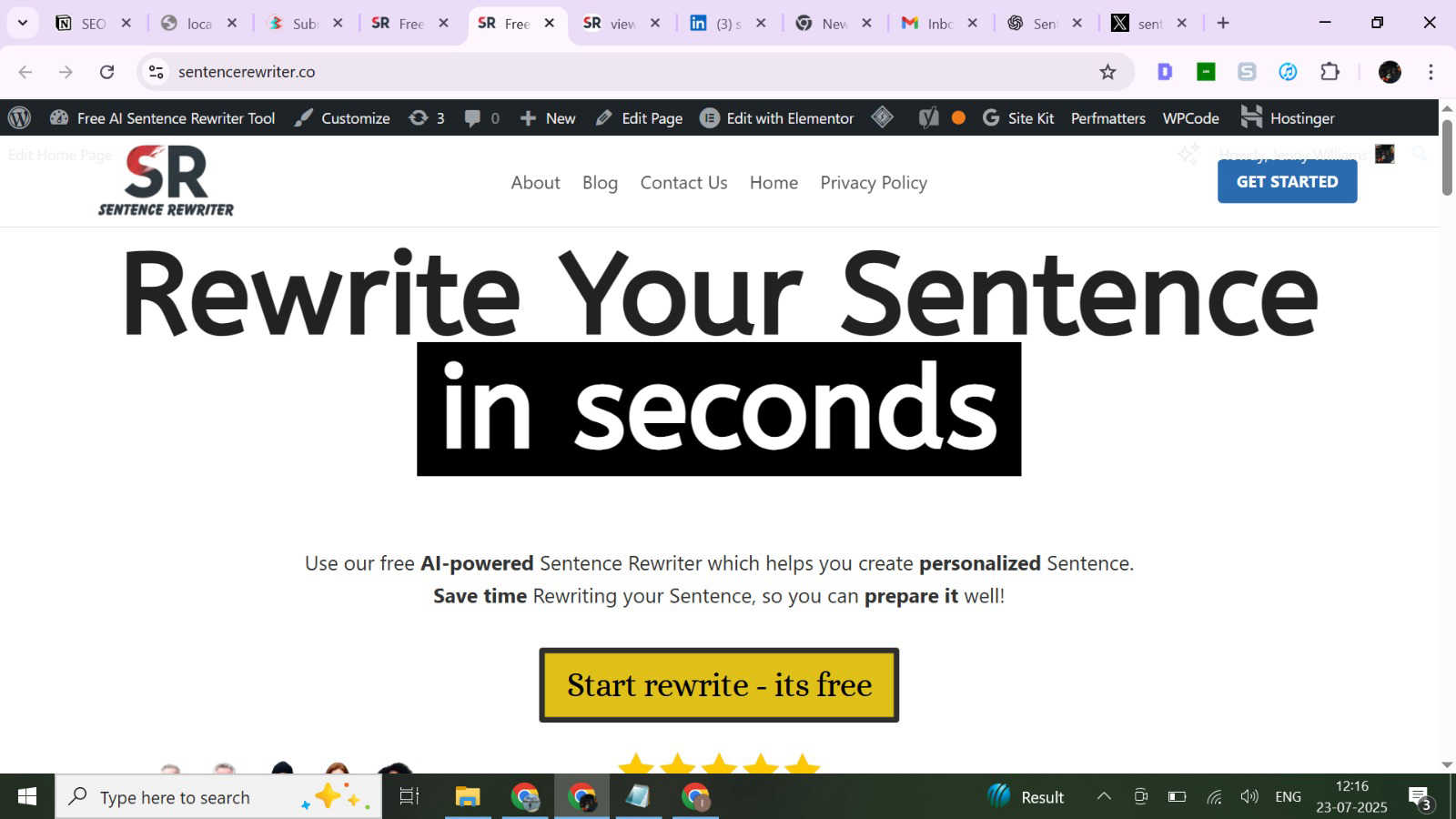 sentence rewriter application interface and features
