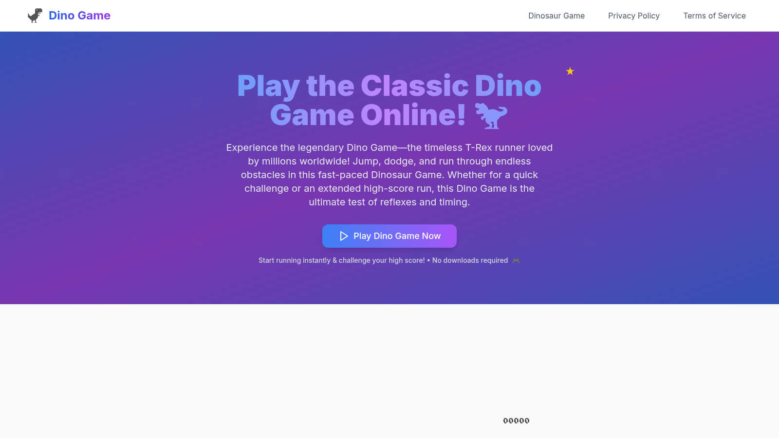 Dino Game application interface and features