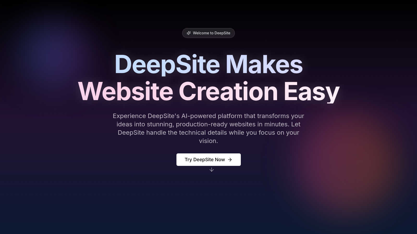 Deepsite application interface and features