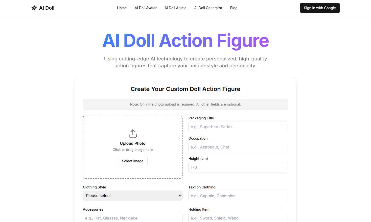 AI Doll application interface and features