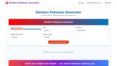 Random Pokémon Generator - AI tool for Lifestyle & Entertainment
