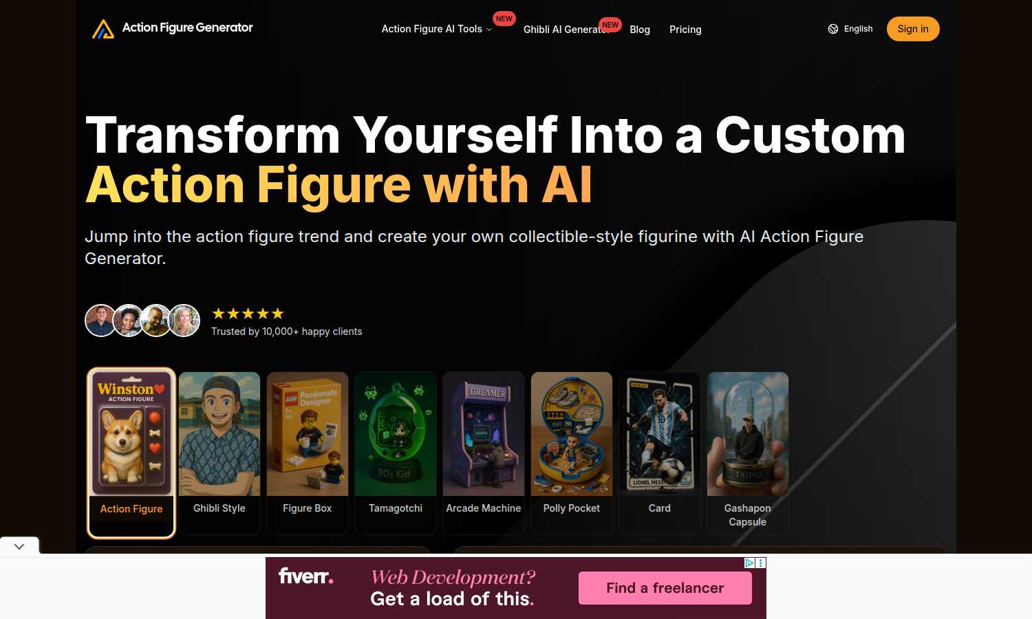 Action Figure Generator application interface and features
