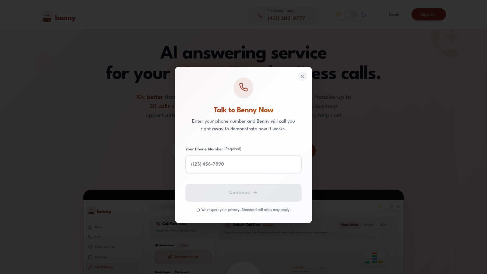 Ask Benny application interface and features