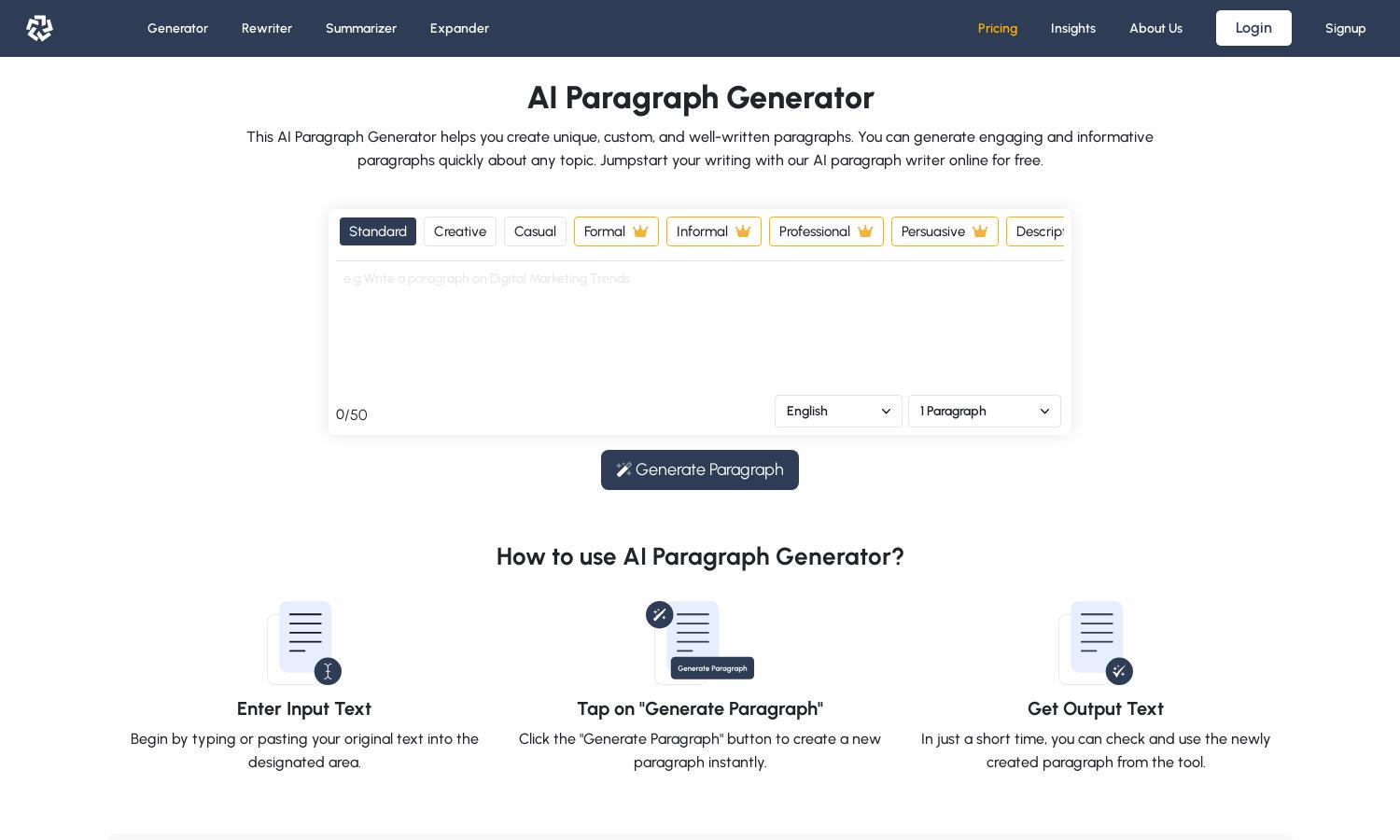 AI Paragraph Generator Website