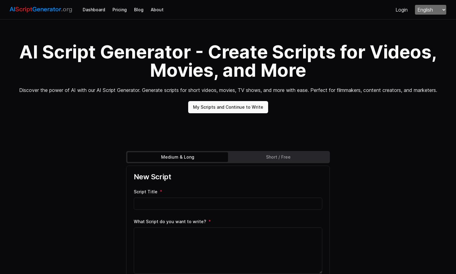 AI Script Generator Website