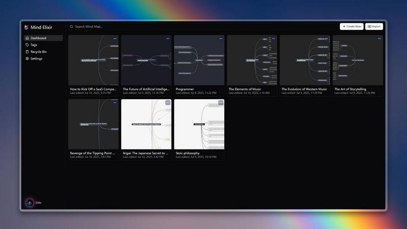 Mind Elixir application interface and features