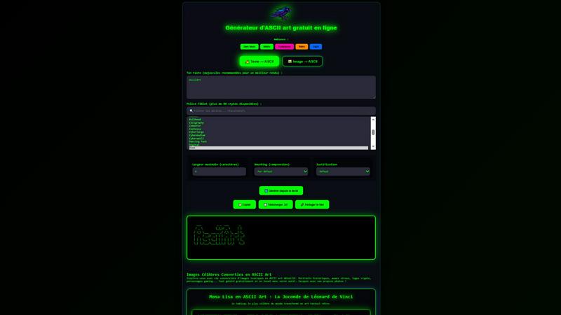 AsciiArt application interface and features