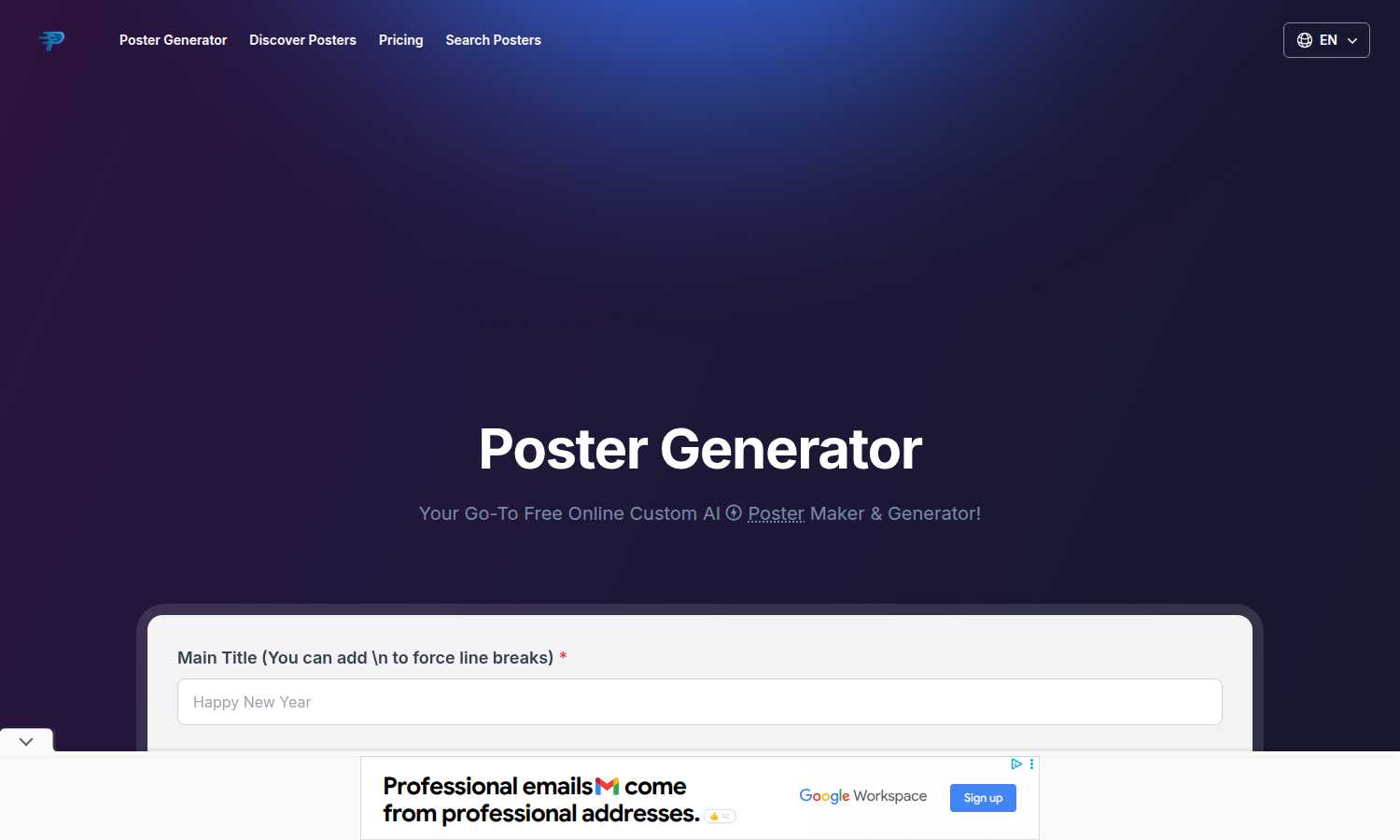 Poster Generator application interface and features