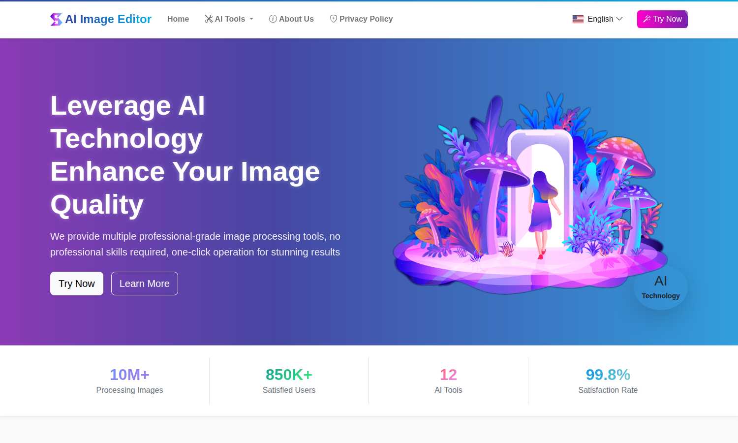 AI Image Editor application interface and features