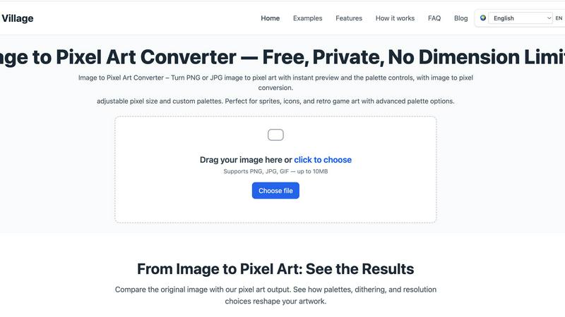 Pixel Art Village application interface and features