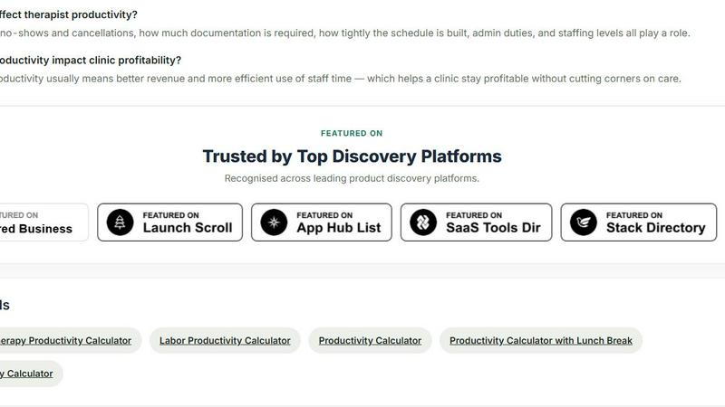 Product calculator application interface and features