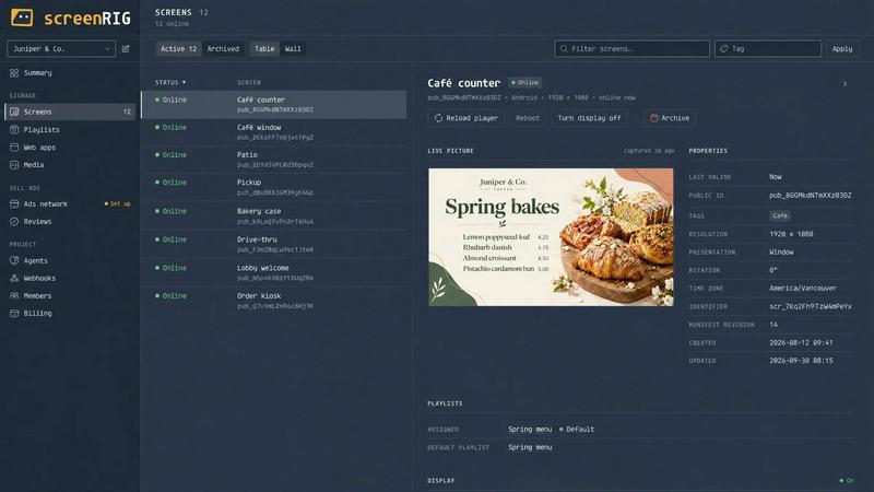 screenRIG application interface and features