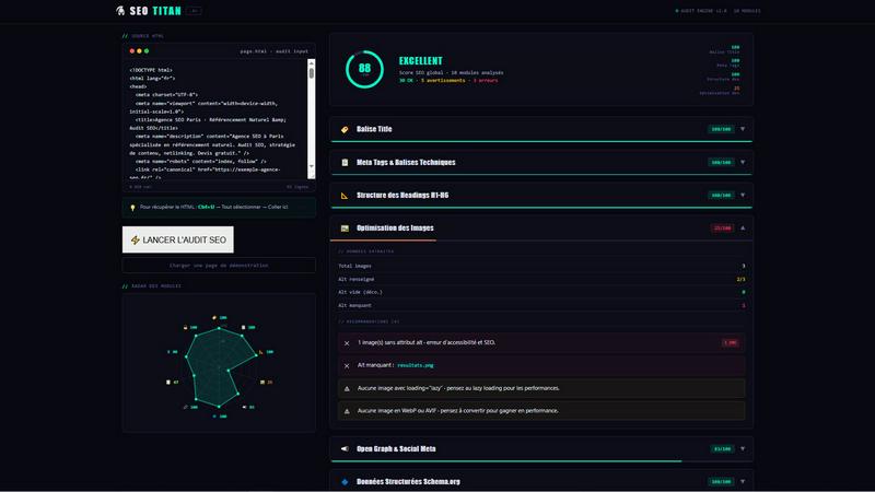 SEO Titan application interface and features