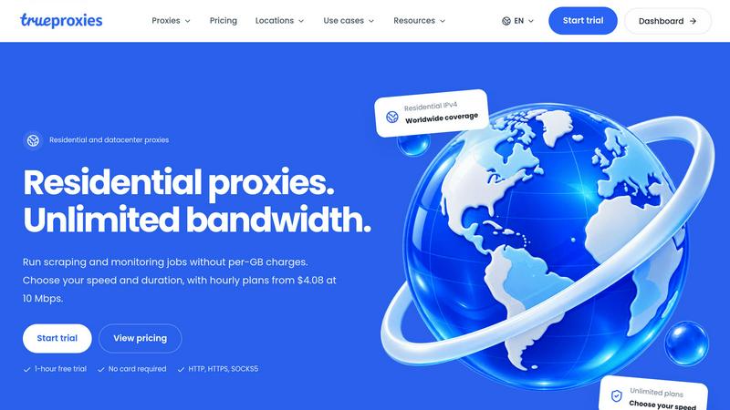TrueProxies application interface and features