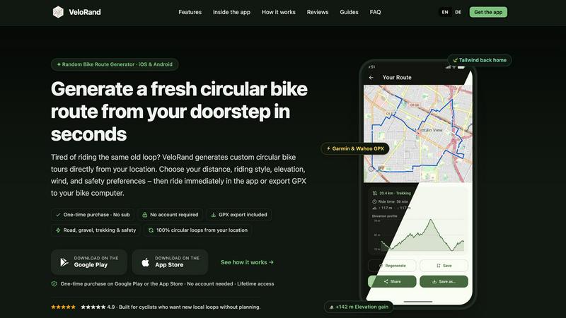 VeloRand application interface and features